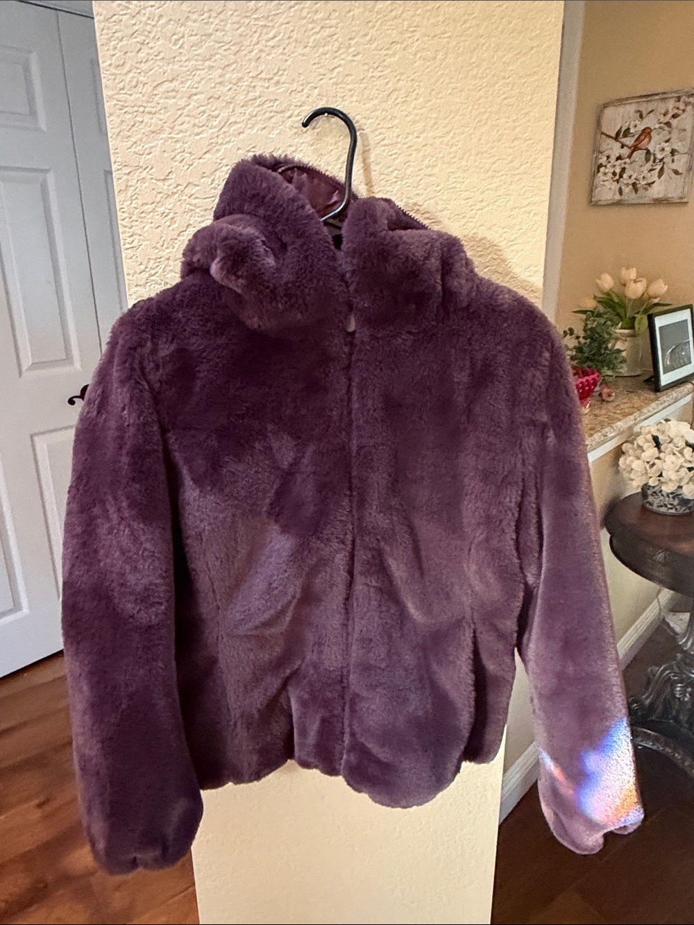 SAVE THE DUCK Plush Faux-Fur Puffer Jacket in Purple